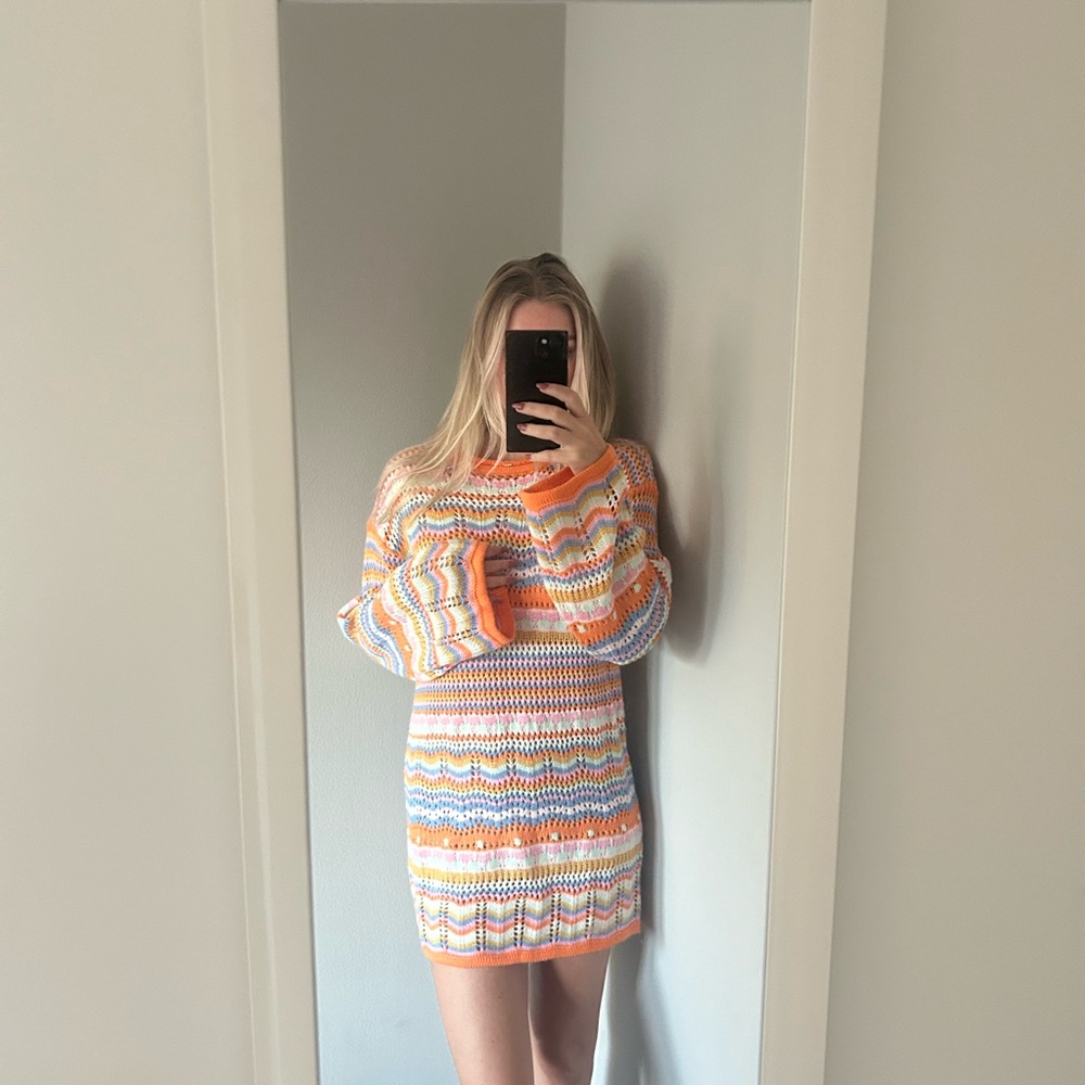 Colorful Striped Knit Sweater Dress